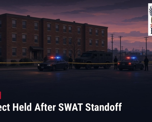 Fostoria News Fostoria police cars and officers at scene after SWAT standoff.